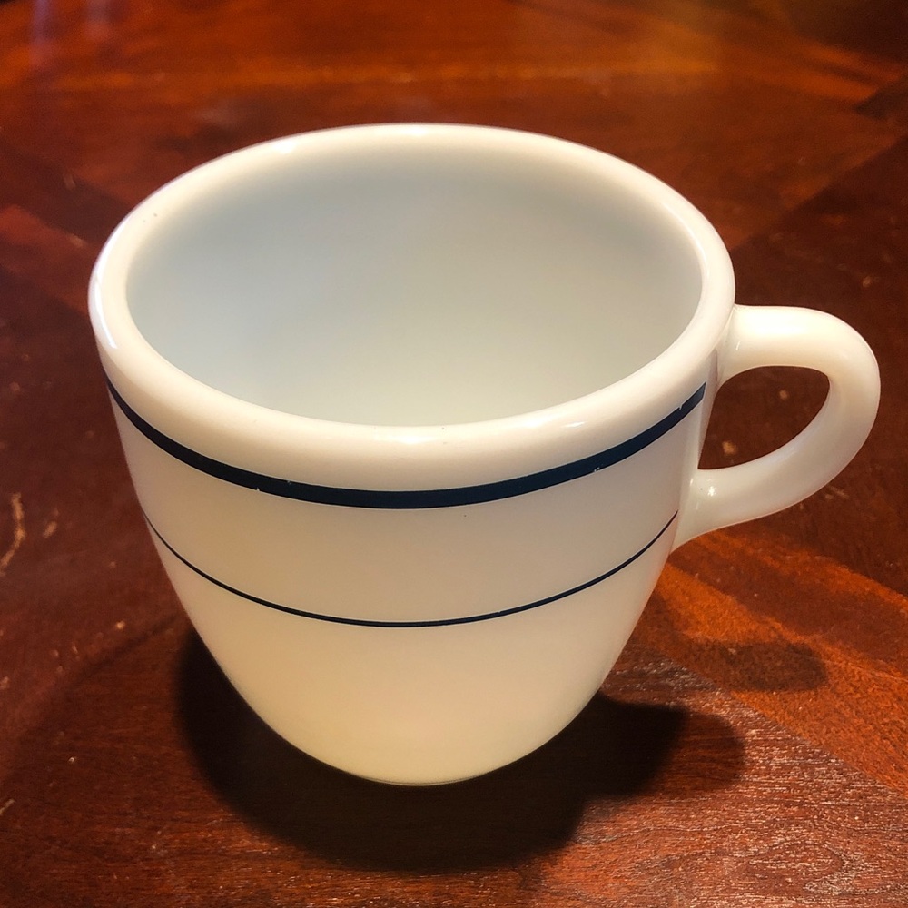 Pyrex Mug Tableware by Corning with Blue Stripes Diner Cafe Coffee Cup Vintage